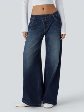 Halara Flex™ Asymmetric Low Rise Zipper Pockets Baggy Wide Leg super stretchy M